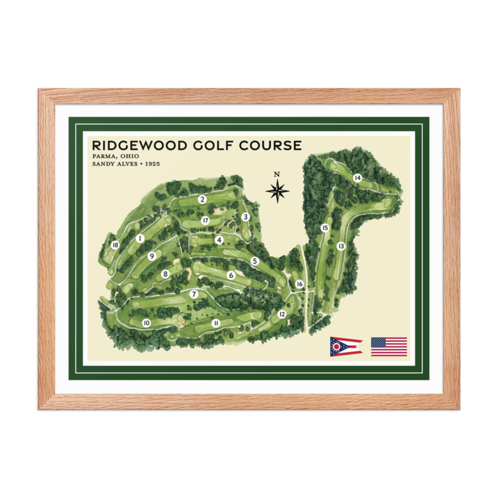 Ridgewood Golf Course framed red oak