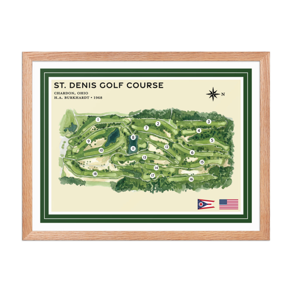 St. Denis Golf Course framed red oak